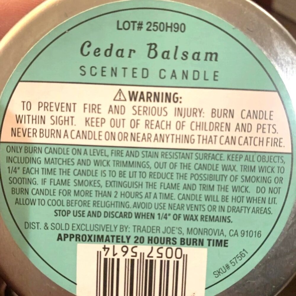 2 Trader Joe's Cedar Balsam Scented Candles Cotton Wick Silver Tin - Picture 2 of 4